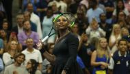 Serena Williams of USA in action against Venus Williams (not seen) of USA in the Women's Singles round three match within the US Open 2018 tournament in Arthur Ashe Stadium in Flushing, New York, United States on August 31, 2018. ( Mohammed Elshamy - Anad