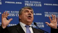 AFL-CIO President Richard Trumka speaks during a National Press Club luncheon to discuss the labor movement's strategy under Trump's administration, in Washington, U.S., April 4, 2017. REUTERS/Yuri Gripas
