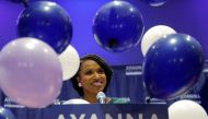 Balloons fall around Democratic candidate for U.S House of Representatives Ayanna Pressley at her primary election night rally in Boston, Massachusetts, U.S., September 4, 2018. REUTERS/Brian Snyder