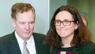 US Trade Representative Robert Lighthizer and European Trade Commissioner Cecilia Malmstrom take part in a meeting to discuss steel overcapacity, in Brussels, Belgium March 10, 2018. Reuters/Stephanie Lecocq 