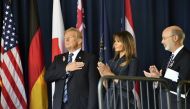 US President Donald Trump and First Lady Melania Trump arrive on September 11, 2018, to speak at the site of a new memorial in Shanksville, Pennsylvania where Flight 93 crashed during the September 11 attacks, as somber ceremonies take place at Ground Zer