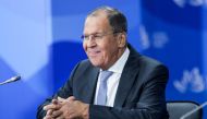Russian Foreign Minister Sergei Lavrov attends a meeting of President Vladimir Putin and Chinese President Xi Jinping with participants of a round table discussion on Russia-China Cooperation on the sidelines of the Eastern Economic Forum in Vladivostok, 