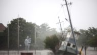 The Neuse River floods the waterfront in New Bern, North Carolina, on September 14, 2018 during Hurricane Florence. / AFP / Logan Cyrus
