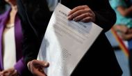 Senator Kirsten Gillibrand (D-NY) holds a letter signed by Holton-Arms alumnae in support of Christine Blasey Ford, who has accused Supreme Court nominee Judge Brett Kavanaugh of sexual assault at a high school party about 35 years ago, September 20, 2018