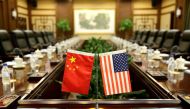 FILE PHOTO: Flags of U.S. and China are placed for a meeting at the Ministry of Agriculture in Beijing, China, June 30, 2017. REUTERS/Jason Lee/File Photo