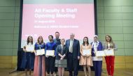 From left: Basma Hamdy (Distinguished Achievement in Research Award), Denielle Emans (Distinguished Achievement in Teaching Award), Abdul Rahman Anwar (Staff Excellence Award for Achievement), Richard Blackwell (Distinguished Achievement in Service Award)