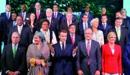 (L-R front) Former New York Mayor Michael R. Bloomberg, Deputy Secretary-General of the United Nations Amina J. Mohammed, French President Emmanuel Macron, World Bank President Jim Yong Kim, and President of Croatia Kolinda Grabar-Kitarovic pose for a pho
