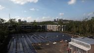 Solar panels set up by Tesla are seen at the San Juan Childrens Hospital after the island was hit by Hurricane Maria in September in San Juan, Puerto Rico, October 26, 2017. (Reuters/Alvin Baez) 