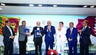 Doha Bank CEO Dr R Seetharaman (third left) shakes-hands with DPK Gunasekara (second left), Deputy General Manager, Treasury & International, Bank of Ceylon, as Sri Lanka’s Central Bank Governor Dr Indrajit Coomaraswamy (centre);  Sri Lankan Ambassador to
