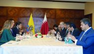 Minister of Economy and Commerce H E Sheikh Ahmed bin Jassim Al Thani (fourth right) during his meeting with Ecuador’s Minister of Economy and Finance, Richard Martinez Alvarado (third left), and Minister of Foreign Trade and Investment, Pablo Campana Sáe