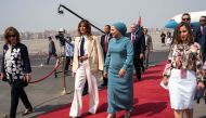 U.S. first lady Melania Trump walks with Egyptian first lady Entissar Mohameed Amer as she arrives in Cairo, Egypt, October 6, 2018. Doug Mills/Pool via REUTERS