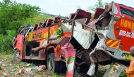 A picture shows the wreckage of a bus at the site of an accident in Kericho, western Kenya, on October 10, 2018.  AFP / Brian Ongoro