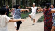 Elderly people exercise at a public park in Hanoi, Vietnam October 9, 2018. Reuters/Kham
