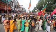 Indian Hindu devotees take part in a protest against a Supreme Court verdict revoking a ban on women's entry to a Hindu temple, in Thiruvananthapuram in southern Kerala state on October 15, 2018. AFP 