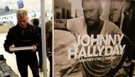 A fan of the late French singer Johnny Hallyday looks at Johnny Hallyday merchandising items, on the day of the release of his posthumous album 