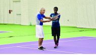Legendary American tennis coach Nick Bollettieri (left) during a training workshop in Doha yesterday.