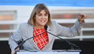 Democratic candidate for Nevada Lt. Gov. Kate Marshall speaks during a rally at the Culinary Workers Union Hall Local 226 featuring former U.S. Vice President Joe Biden as he campaigns for Nevada Democratic candidates on October 20, 2018 in Las Vegas, Nev