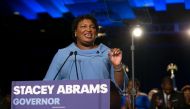 Democratic Gubernatorial candidate Stacey Abrams addresses supporters at an election watch party on November 6, 2018 in Atlanta, Georgia. Jessica McGowan/Getty Images/AFP 