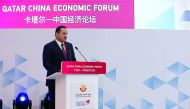 Sultan bin Rashid Al Khater, Undersecretary at the Ministry of Commerce and Industry, delivering his speech at the opening of the Qatar-China Economic Forum in Shanghai, yesterday.