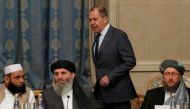 Russian Foreign Minister Sergei Lavrov and members of Taliban delegation take part in the multilateral peace talks on Afghanistan in Moscow, Russia November 9, 2018. Reuters/Sergei Karpukhin
 