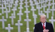 US President Donald Trump takes part in a US ceremony at the American Cemetery of Suresnes, outside Paris, on November 11, 2018 as part of Veterans Day and commemorations marking the 100th anniversary of the 11 November 1918 armistice, ending World War I.
