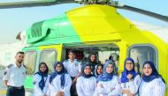 The students of College of the North Atlantic – Qatar Health Sciences with Hamad Medical Corporation’s LifeFlight crew. 
