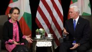 Myanmar's State Counsellor Aung San Suu Kyi and U.S. Vice President Mike Pence hold a bilateral meeting in Singapore, November 14, 2018. REUTERS/Athit Perawongmetha