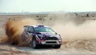 Qatari driver Nasser Saleh Al Attiyah driving his Ford Fiesta R5 during the opening special stages of the Manateq International Rally of Qatar yesterday.