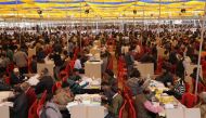 In this photo taken on November 27, 2018 Indian polling officials prepare election materials and electronic voting machines at a distribution centre in Bhopal.  / AFP / Gagan Nayar 