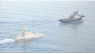 Ukrainian ships are detained in Kerch Strait on November 25, 2018 in this still image from video released by Russian Federal Security Service November 27, 2018. 