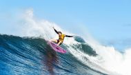 Surfing World Champion Stephanie Gilmore from Australia advances to the Semifinals of the 2018 Beachwaver Maui Pro after winning Quarterfinal Heat 2 at Honolua Bay, Maui, Hawaii, on November 27, 2018.  WSL/ Kelly Cestari