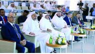 Qatar Central Bank Governor H E Sheikh Abdullah bin Saoud Al Thani (third left)  and other dignitaries at the opening session of the Global Conference on Awqaf, organised by the College of Islamic Studies (CIS) at Hamad Bin Khalifa University (HBKU) in Do