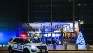A New York Police Department car is parked outside the Time Warner Center building, where CNN's offices are, after it was evacuated by police following a bomb threat in New York, United States on December 07, 2018. (At?lgan Özdil/Anadolu Agency)
