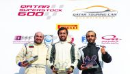 LEFT: Qatar’s Abdulla Al Khelaifi (centre) poses on the podium along with 2nd-placed  Ahmed Al Asiri (left) and Hamad Al Sulaiti, who finished third in the first race at Losail International Circuit on Saturday.  