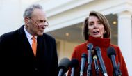 U.S. Senate Minority Leader Chuck Schumer (D-NY) and House Speaker designate Nancy Pelosi (D-CA) speak to reporters after meeting with U.S. President Donald Trump at the White House in Washington, U.S., December 11, 2018. REUTERS/Jonathaan Ernst