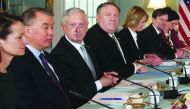 US Secretary of State Mike Pompeo (4th L) and US Secretary of Defense Jim Mattis (2nd L), hold a meeting with Canadian Foreign Minister Chrystia Freeland and Canadian Defense Minister Harjit Sajjan (both out of camera) at the State Department in Washingto