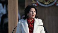 Georgia's new President Salome Zurabishvili gives a speech during her inauguration ceremony in Telavi on December 16, 2018. / AFP / POOL / IRAKLI GEDENIDZE
