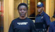 Patricia Okoumou a day after authorities say she scaled the stone pedestal of the Statue of Liberty to protest US immigration policy, July 5, 2018. Reuters / Shannon Stapleton