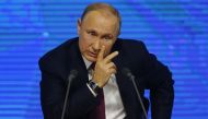 President of Russia, Vladimir Putin gives an annual end-of-year news conference at Moscow's World Trade Centre in Moscow, Russia on December 20, 2018. ( Sefa Karacan - Anadolu Agency )