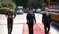 Chinese Defense Minister Wei Fenghe and US Defense Secretary Jim Mattis review an honor guard at the Bayi Building in Beijing, June 27, 2018/ Mark Schiefelbein/via Reuters