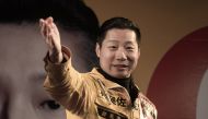 This file photo taken on January 14, 2016 shows Freddy Lim, a candidate from the New Power Party and singer of ChthoniC - one of Asia's biggest death metal bands - attending an election rally in Taipei.  / AFP / PHILIPPE LOPEZ
