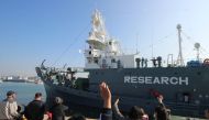In this file photo taken on December 1, 2015, a Japanese whaling ship leaves the port of Shimonoseki in Yamaguchi prefecture, western Japan to resume whale hunting in the Antarctic. / AFP / JIJI PRESS / JIJI PRESS