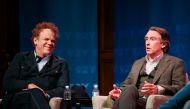 US actor John C. Reilly (L) and British actor Steve Coogan (R) speak during a screening of the movie 