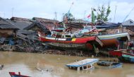 Traditional fishing boats are seen damaged after being hit by a tsunami in Banten, Indonesia on December 26, 2018. Fishery industry was damaged by the Tsunami disaster as fishers can not conduct and fishing activities.  Mahmut Atanur - Anadolu 