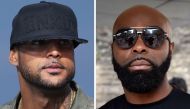 (COMBO) This combination of file pictures made on August 1, 2018, shows French rapper Booba (L) on May 19, 2014, in Cannes, southern France, and French rapper Kaaris (R) on March 25, 2015, in Paris. AFP / Dominique Faget and Loïc Venance 