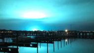  Blue light illuminates the night sky after a transformer explosion at Queens Borough in New York, the United States on December 27, 2018. ( Simin Liu - Anadolu Agency )