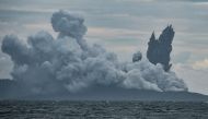 Mount Anak Krakatau volcano spews hot ash during an eruption as seen from Indonesian Naval Patrol Boat, KRI Torani 860, at Sunda strait in Banten, Indonesia, December 28, 2018. Antara Foto/Muhammad Adimaja via REUTERS 