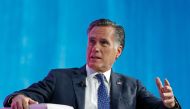 FILE PHOTO:  Mitt Romney is interviewed at the Silicon Slopes Tech Conference in Salt Lake City, Utah.  AFP / GEORGE FREY