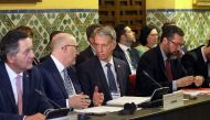 Chile's Foreign Minister Roberto Ampuero, Canada's Parliamentary Secretary to the Minister of Foreign Affairs Andrew Leslie and Brazil's Foreign Minister Ernesto Araujo attend a meeting of the Lima Group to discuss Venezuela's situation and the inaugurati