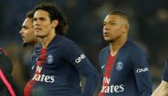 Paris St Germain's Edinson Cavani and Kylian Mbappe with match balls after the match REUTERS/Charles Platiau

